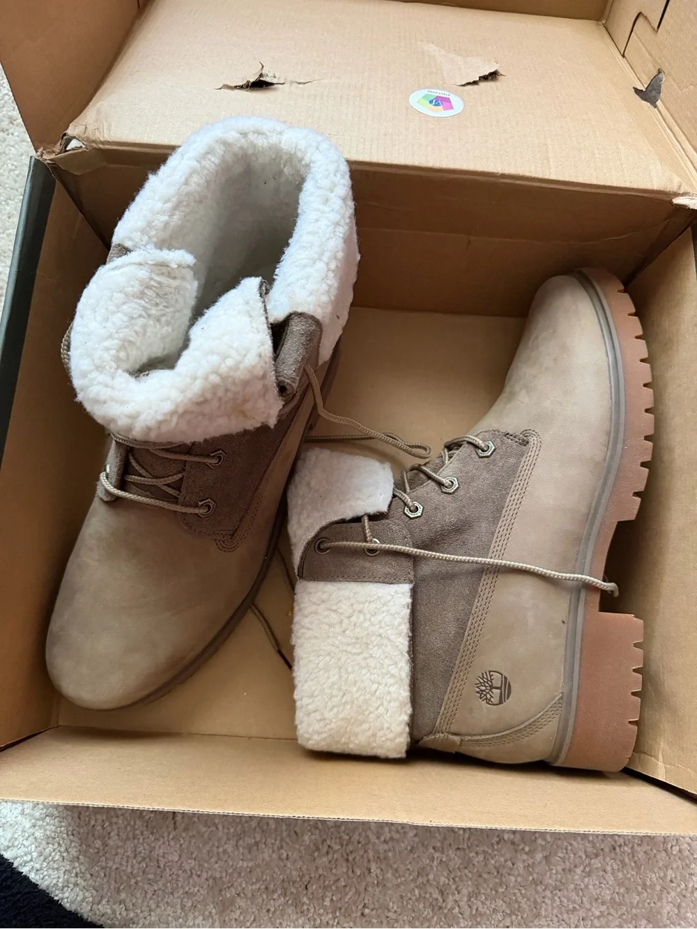 Timberland Tan Lace-Up Sherpa Collar Winter Boots